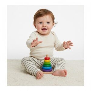 Cream and Black Striped Leggings with Tapered Fit